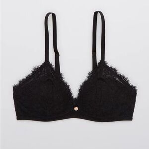 Aerie Real Power Wireless Push Up Eyelash Lace Bra - Black